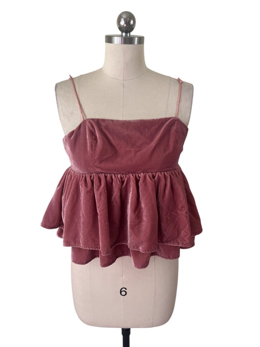 Urban Outfitters Velvet Ruffle Babydoll Camisole Small Pink Soft Girl Ballerina